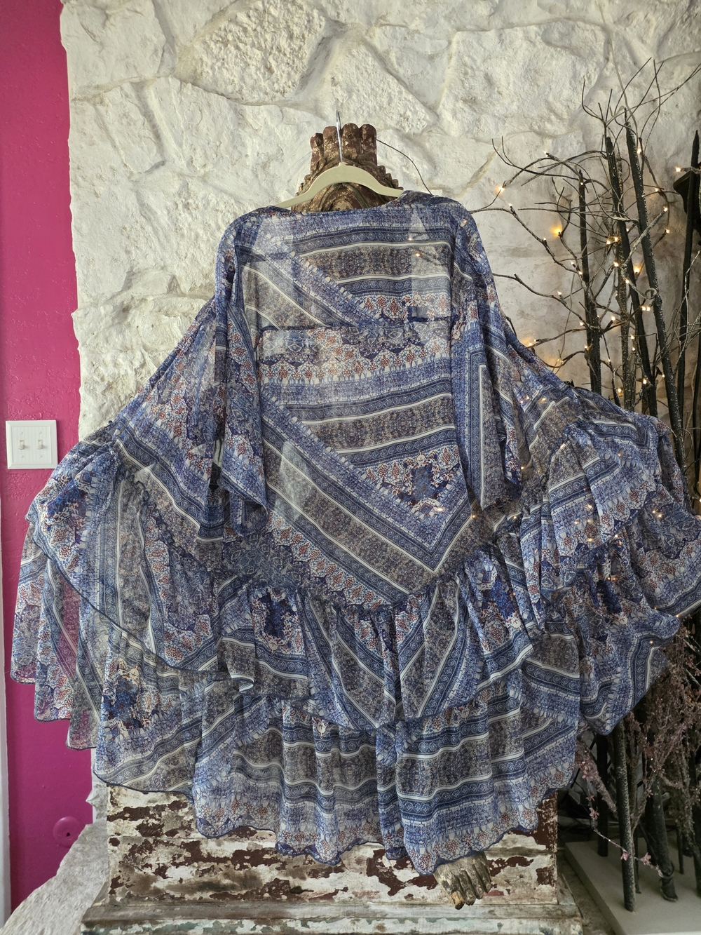 By Anthropologie Sheer Ruffle Sleeve Kimono
